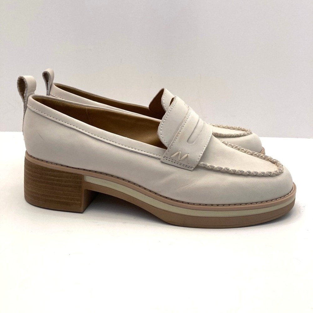 Crown Vintage Nirea Platform Penny Loafers Womens 10‎ Off White Leather Chunky
